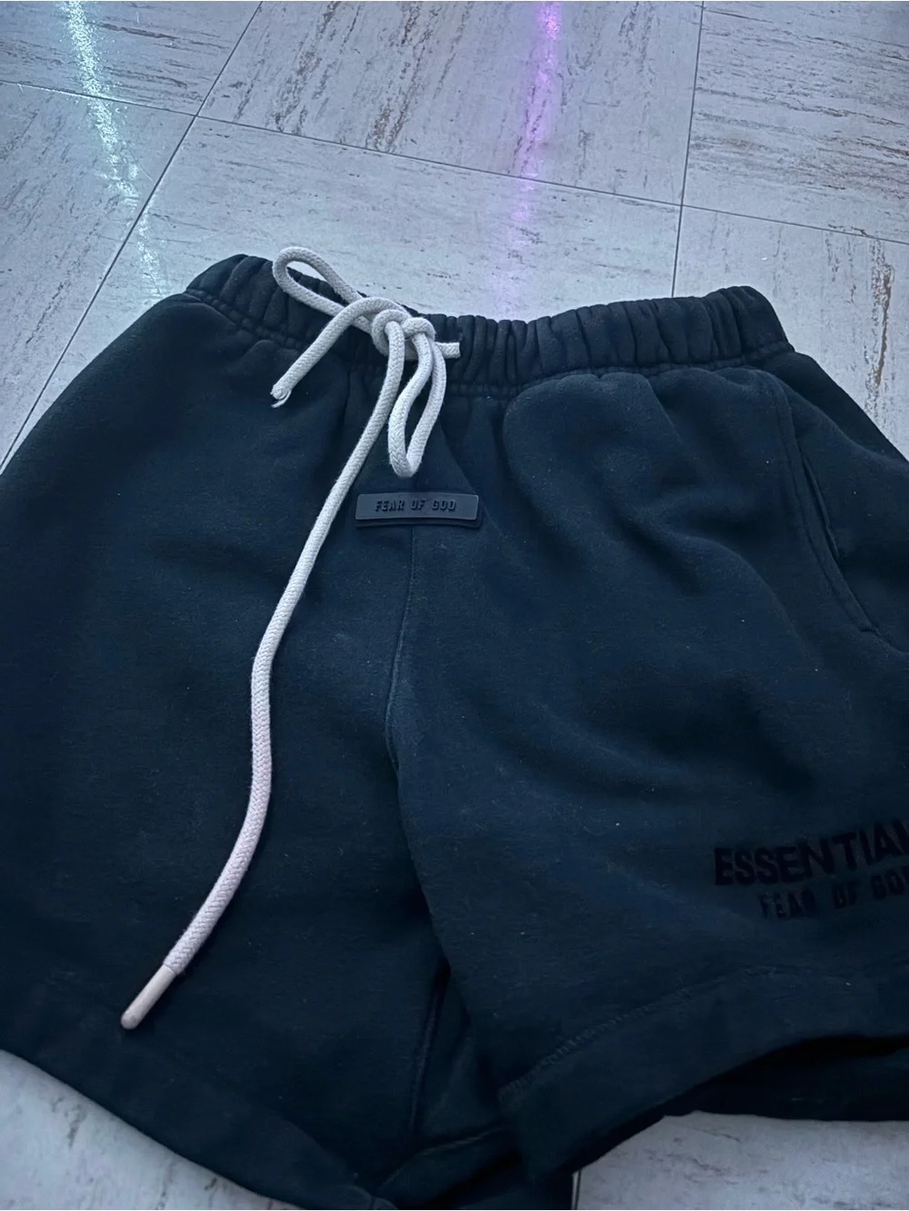 Fear of God Black Cotton Logo Sweat Shorts with White Drawstring